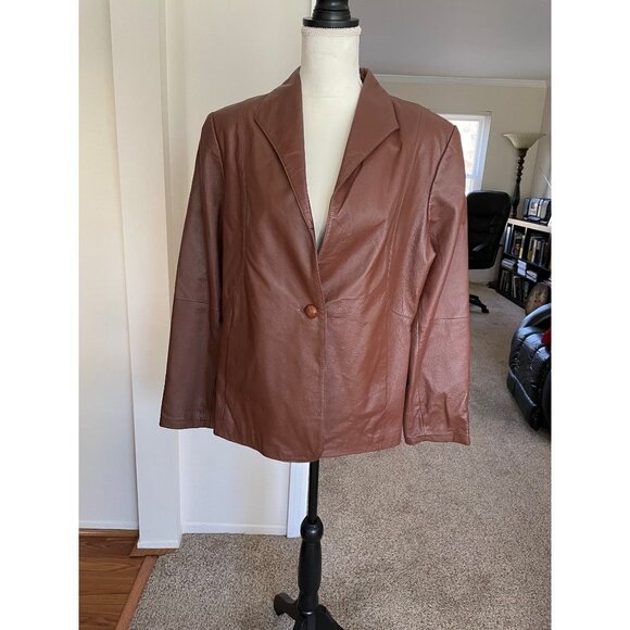 Vintage David Benjamin Jackets & Blazers - David Benjamin Cropped Leather Blazer Single Button Size 14 Brown Fall Fashion
